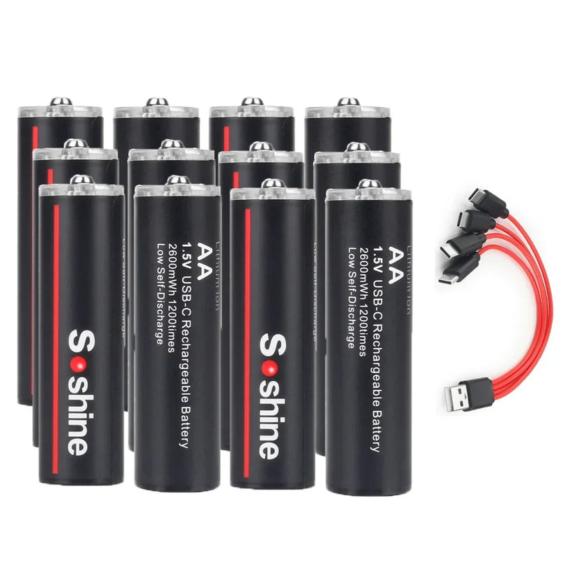 Soshine Original 2600mWh AA Rechargeable Batteries 2A 1.5V USB Lithium Battery Low Self-discharge1200 Times Cycle Li-ion Battery