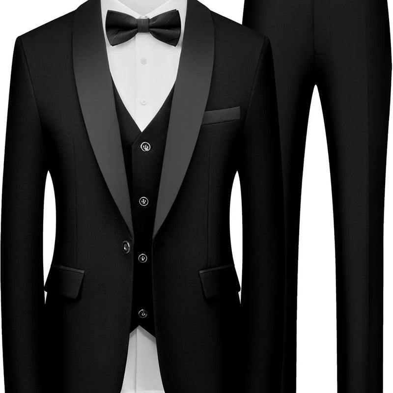 ULBYANRY Mens 3-Piece Suit Set (Jacket Vest Pants) Formal Business Tuxedo XXS-7XL Tailored Party Prom Wedding Suits