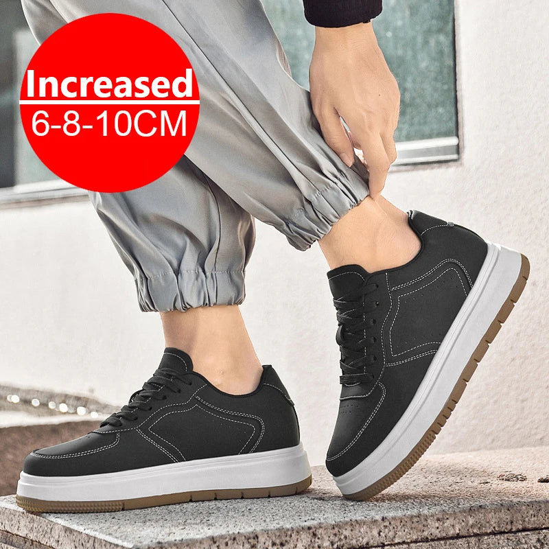 Men's Invisible Height Increasing Elevator Shoes Lace-up Sporty White Sneakers 8/10cm Taller Size Plus Invisible Elevate Shoes