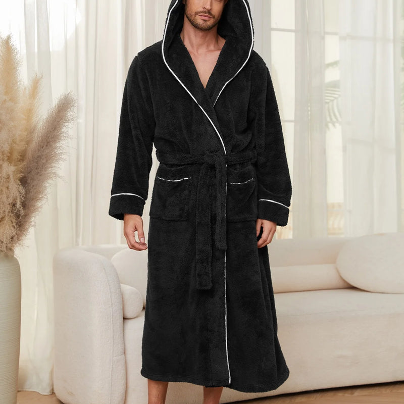 Autumn and Winter Comfortable Cotton Flannel Luxury Open Weave Couples' Sleepwear Men's Warm Bathrobe Sleepwear Nightwear