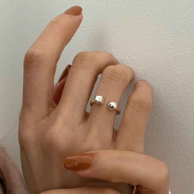 VENTFILLE 925 Sterling Silver Ring for Women Girl Gift Retro Open Trend Unique Design Geometric Asymmetric Jewelry Dropship