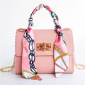 Women Girls Fashion Simplicity Solid Color Handbag Niche Design Silk Scarf Mini Chain Single Shoulder Crossbody Bag Bandolera