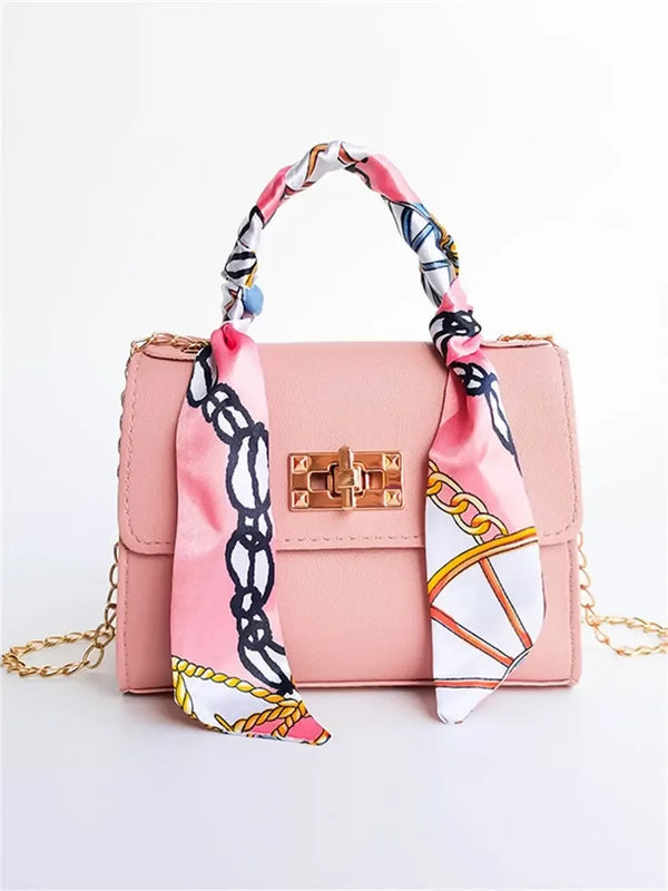 Women Girls Fashion Simplicity Solid Color Handbag Niche Design Silk Scarf Mini Chain Single Shoulder Crossbody Bag Bandolera