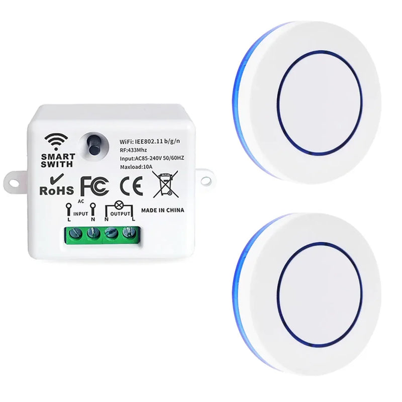 WiFi RF light Switch Tuya Smart Life AC 110V 220V Relay Receiver 433mhz RF Push Button Transmitter Work with Alexa for LED Lamp