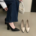 Spring French High Heels Black OL Single Shoes Classic Slip-On Chunky Women's Banquet Prom Dress Party Single Shoes Pumps New