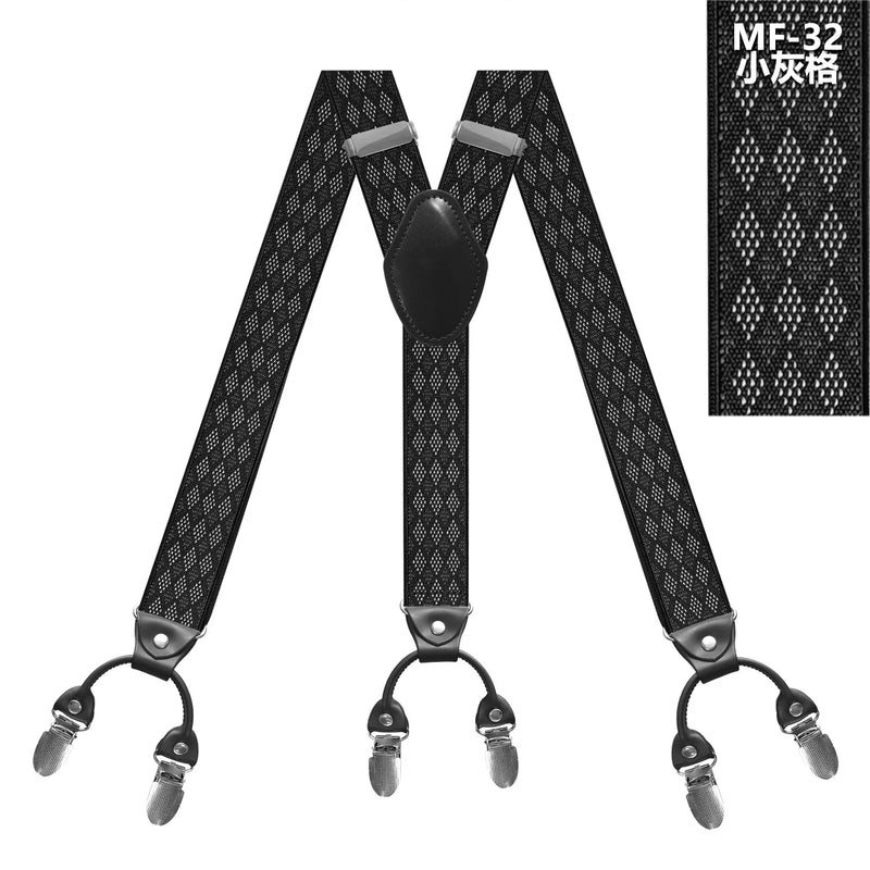 Men's Casual Fashion Leather Suspenders Adjustable High Quality Belt Strap Braces with 6 Clips