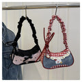 Sweet Lace Bow Prints Ladies Shoulder Bags Women's Contrast Color Lightweight Underarm Bags Pleated Design Female Hobos Handbags