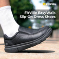 Fitville Men'S Slip-On Shoes Wide Width Leather Casual Shoes Lightweight For Swollen Feet With Arch Support Pain Relief