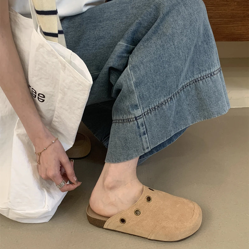 Suede Women's Clogs with Adjustable Strap Cork Footbed Leather Mules with Arch Support Unisex Outdoor Clogs Potato Shoes