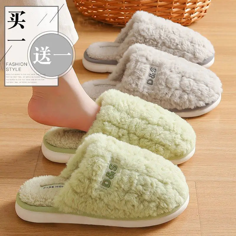 Women's Winter Plush Slippers - Thick Sole Fleece-Lined House Shoes, Anti-Slip Durable Indoor/Outdoor Warm Cotton Home Slides