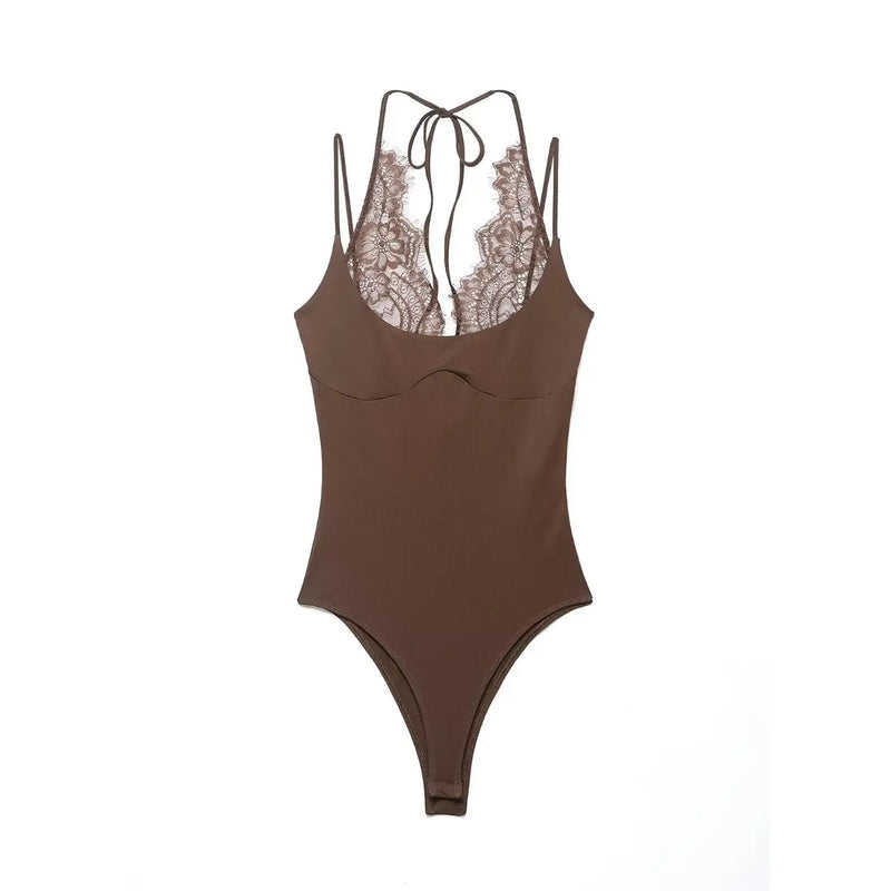 Ladies Sexy Slim Bodysuits Women Chic Lace Partwork Sleeveless Fashion Backless Sling Tops Newest Casual Playsuit Outfits Female