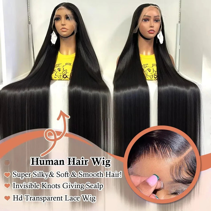250% 40Inch Straight Lace Front Wigs Human Hair 13x6 HD Lace Frontal Wig 13X4 Bone Straight Human Hair Wig Pre Plucked For Women