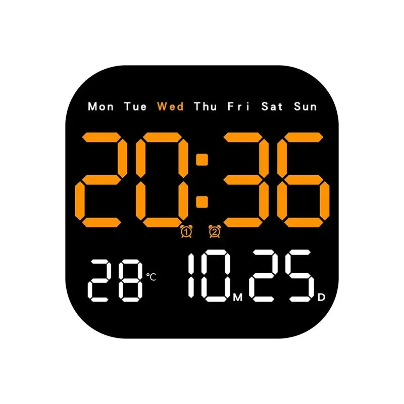 Digital Wall Clock with Remote Control, LED Alarm Clock, Temperature, Date, Week Display, Electronic Table Clock, 12 H, 24H