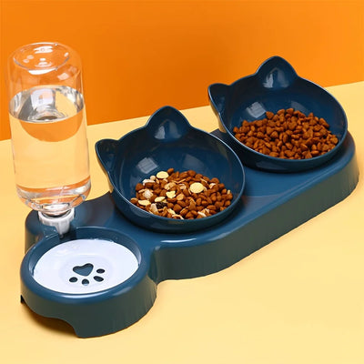 Pet Bowls With Water Feeder, Ear Design Tilted Cat | SAMAG