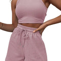 Hot Sells Women's Shorts 2-piece Set Waffle Short Vest Sports Running Elastic Waist Drawstring Summer Fashion Set for Female