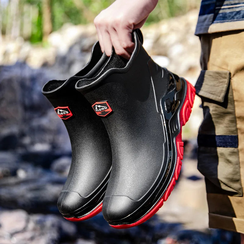 Short Rain Boots Men Fashionable New Rain Boots Work Fishing Waterproof Water Shoes Outdoor Non-slip Rubber Shoes Wear-resistant