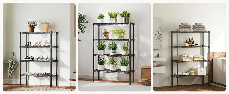 JHK 3-5 Tier Metal Wire Storage Shelves Adjustable Storage Racks Heavy Duty Standing Shelf Organizer for Living Room and Kitchen