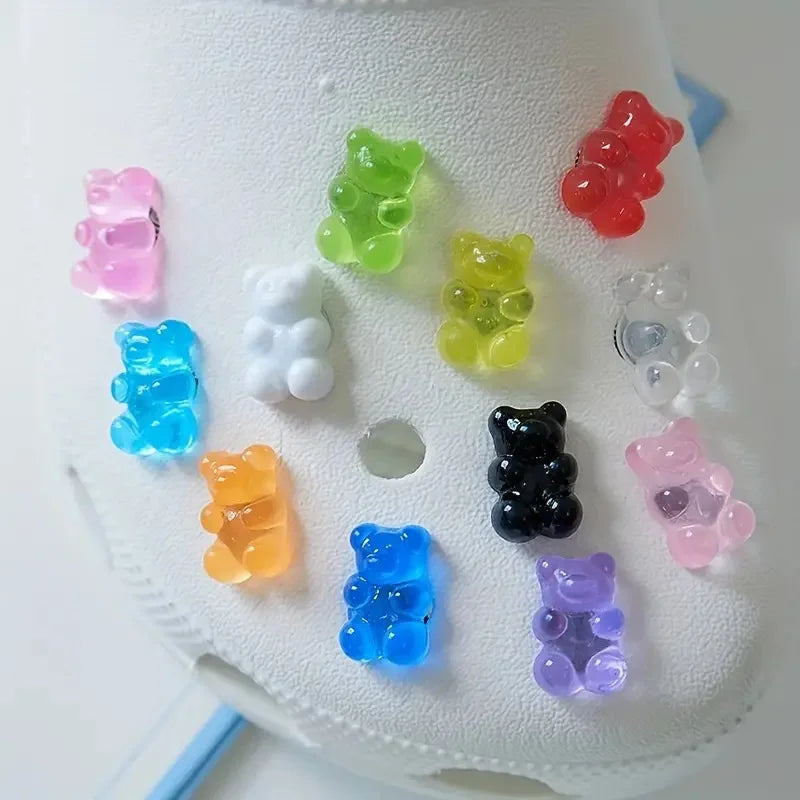 12/24Pcs Set Cute Jelly Bear Shoe Decoration Charms For Clogs Women And Man Sandals Decoration