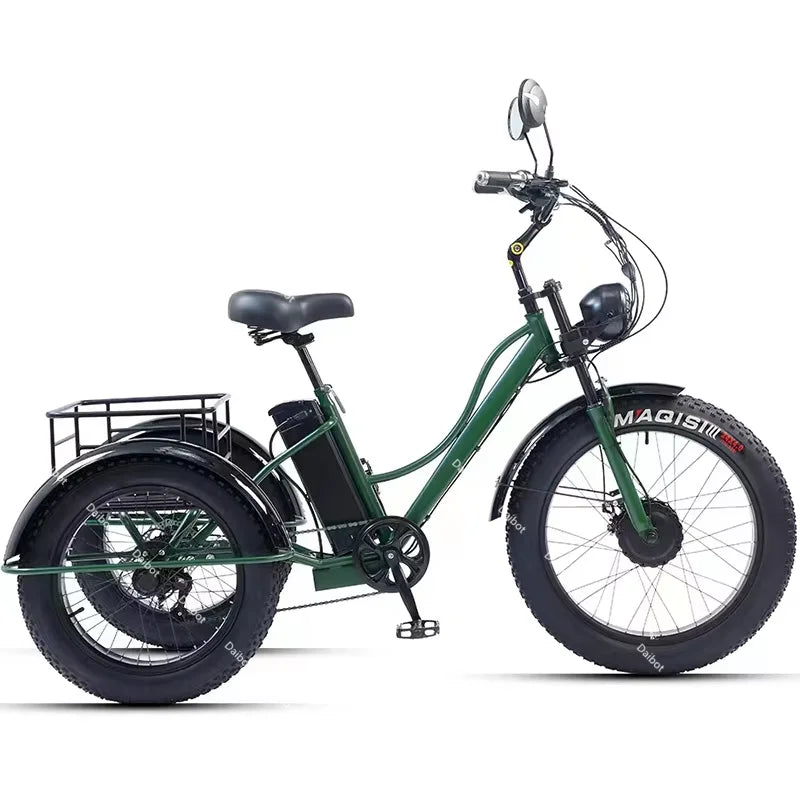 Fat Tire Electric Tricycle Adults With Passengers Powerful 48V 750W Family Electric Bicycle Removable Battery With Safe Belt