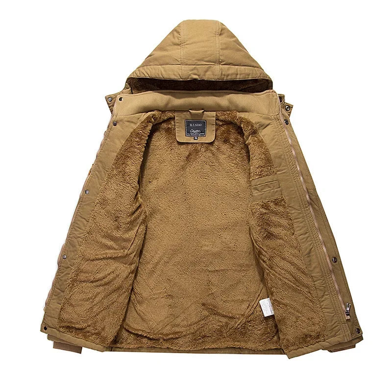 Men's Casual Winter Thick Warm Parkas Windproof Overcoats Male Military Wool Liner Hooded Down Jackets Outdoors Long Coats