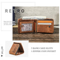 CONTACT'S Genuine Crazy Horse Leather Men Wallets Vintage Trifold Wallet Zip Coin Pocket Purse Cowhide Leather Wallet For Mens
