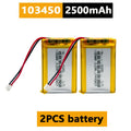 103450 3.7V 2500mAh Polymer Lithium Rechargeable Battery JST PH 2.0mm 2Pin Plug for Camera GPS Navigator MP5 Bluetooth Headset