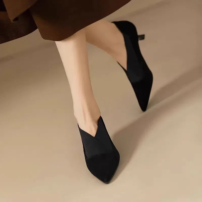 Summer fashion pointed high heels suede women's party office casual comfortable thin high heels brand design large size 42