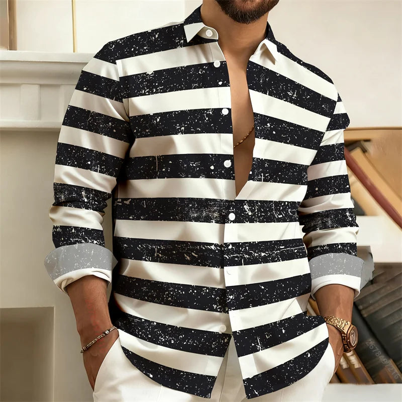 Men's Striped Long-Sleeved Shirt, Outdoor Street Style | SAMAG