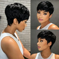 200% Density Full Machine Made Wig Pixie Cut Straight Brazilian Remy 100% Human Hair Wigs For Black Women Natural Color Wigs