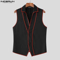 INCERUN Summer Men Vests Patchwork Lapel Sleeveless Button Casual Male Waistcoats Streetwear 2025 Fashion Vests Oversize S-5XL