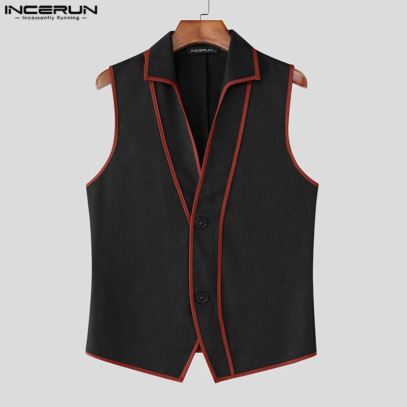 INCERUN Summer Men Vests Patchwork Lapel Sleeveless Button Casual Male Waistcoats Streetwear 2025 Fashion Vests Oversize S-5XL
