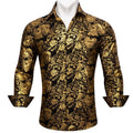 Luxury Silk Shirts for Men Long Sleeve Gold Black Floral | SAMAG