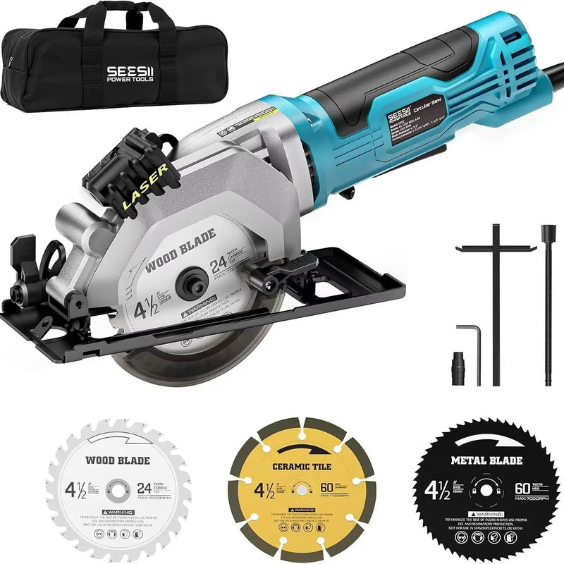 SEESII Mini Circular Saw 4.8A 4000RPM Corded Compact 4 - 1/2" with Laser 45° Bevel Cut and Dust extraction - View 10 | SAMAG