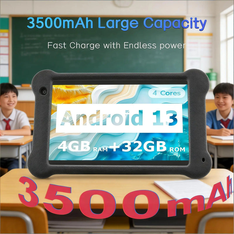 Paitanry 7 inch Tablet Android 13 Quad Core 4GB RAM 32GB ROM 1024*600 IPS 5G WiFi Bluetooth Dual Cameras GPS Portable Tablet PC