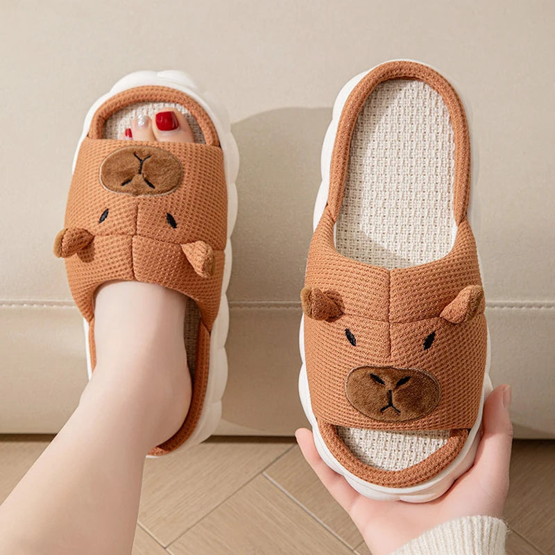 Linen Capybara Platform Women's Slippers Home New Summer Animal Designer Shoes Girls Indoor Slides Unisex Soft Non-Slip Open Toe