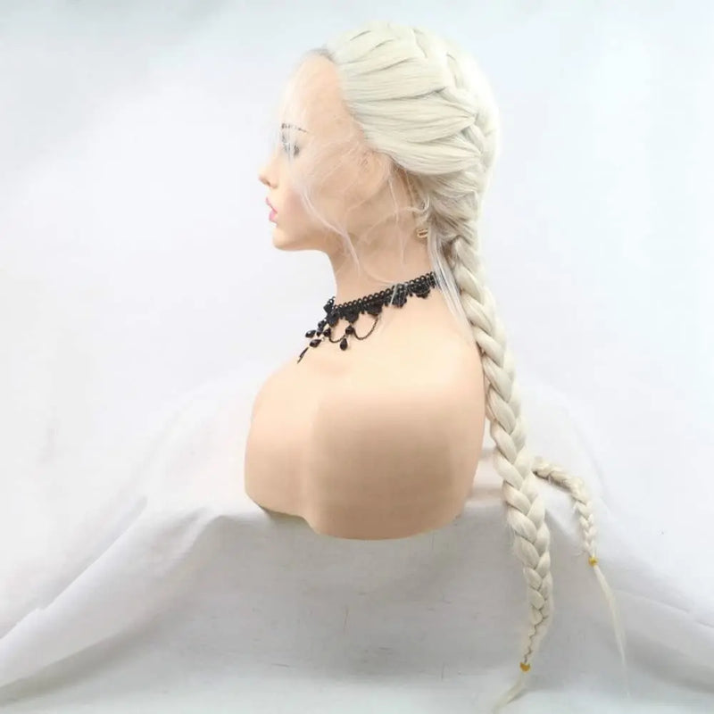 Sylvia Wigs 60#Color Platinum Blonde Lace Front Double Braids Wigs Synthetic Braid Blonde Wigs Add Wave Heat Resistant Fiber