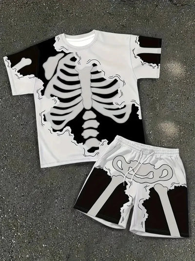 The summer new men's set features street casual hip - hop fashion comfort and softness with 3D frame pattern prints | SAMAG