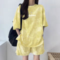 2026 Women T-Shirt Shorts Suit Set Casual Tie Dye Loose Tshirt Wide Leg Middle Shorts With Pockets Female Soft Summer Shorts Set