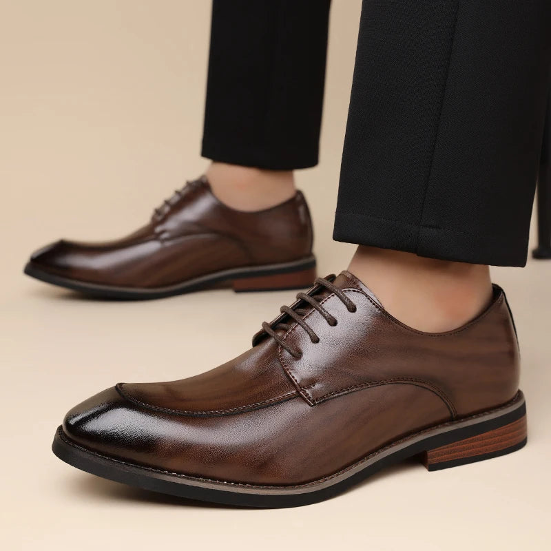 Men's Business Formal Leather Shoes, Comfortable Soft Sole Derby Shoes, Breathable Anti-Slip Commuter Banquet Men's Shoes-HT1009