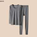 100% Pure Cotton Thermal Underwear Sets Autumn Winter Men's Solid O-neck Tops+Pants Underwear Two Piece Sets Men Long Johns Sets