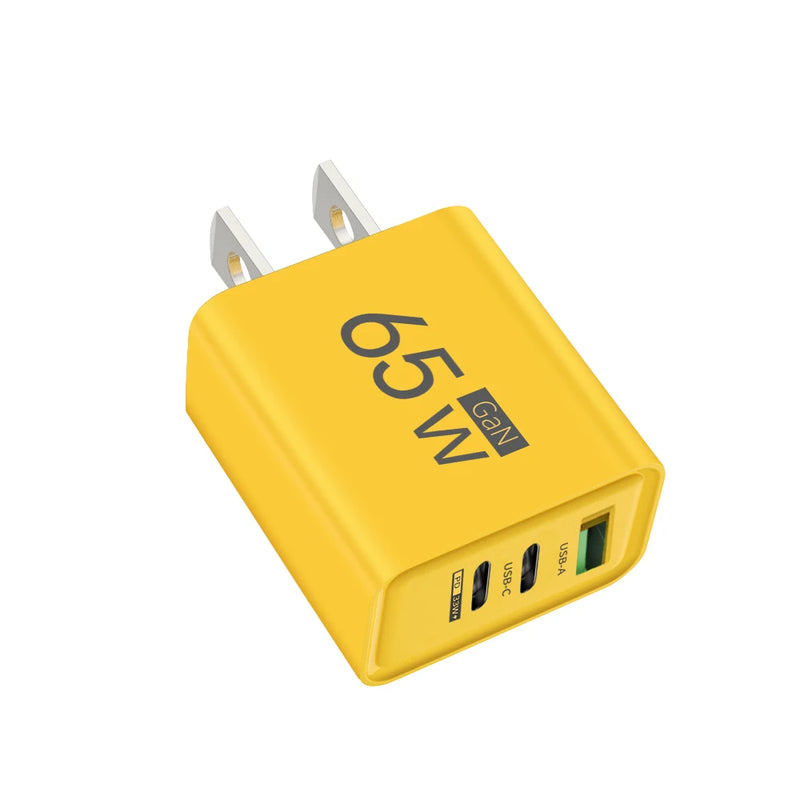 65W USB C GaN Charger 3 Ports Fast Charging Adapter 10A USB To Type C Data Cable PD USB QC3.0 Chargers for iPhone Samsung Xiaomi
