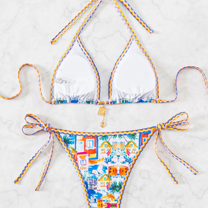 Women's Two Piece Bikini Set 2025, Sexy Triangle Push Up Swimsuit, Floral Print Bathing Suit, Beach Swimwear