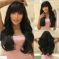 Long Blonde Ombre Brown Synthetic Wigs Water Wavy Platinum Wigs with Bang Hair Wig for Women Daily Cosplay Party Heat Resistant