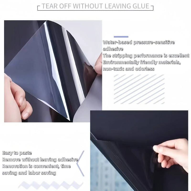 Black Opaque Glass Self-Adhesive Film, Uv Protection, Full Blackout Self-Adhesive Window Film, 100% Suitable for Glass Stickers in Offices and Homes