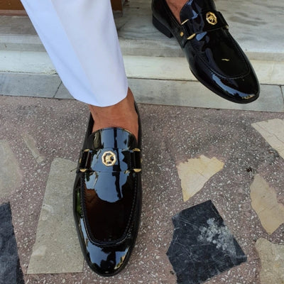 New Black Loafers Men Slip-On Round Toe Fashion Dress | SAMAG