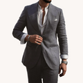 Men‘s Linen Pant Suit Set Plus - size Black Blue Single Button 2 - Piece Summer Business Formal Casual - View 5 | SAMAG