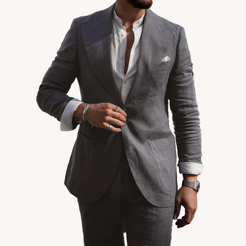 Men‘s Linen Pant Suit Set Plus - size Black Blue Single Button 2 - Piece Summer Business Formal Casual - View 5 | SAMAG