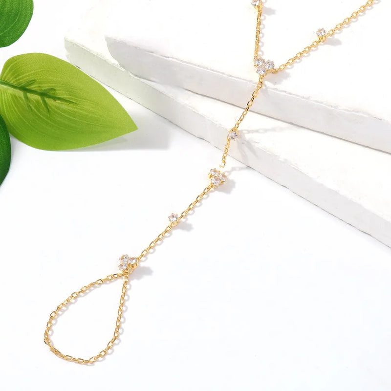 Simple Personality Gold Color Stainless Steel Y Chain Zircon Inlay Adjustable Bracelets for Women Ring Connect Bracelets Jewelry