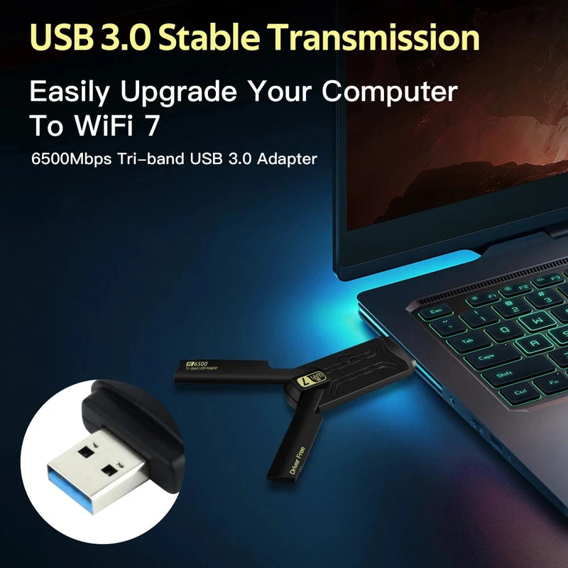 BE6500 WiFi 7 USB Adapter 2.4G/5G/6GHz Tri - band 3.0 Wireless Network Card 6500Mbps 802.11BE For Win10/11 - Visuel 5 | SAMAG
