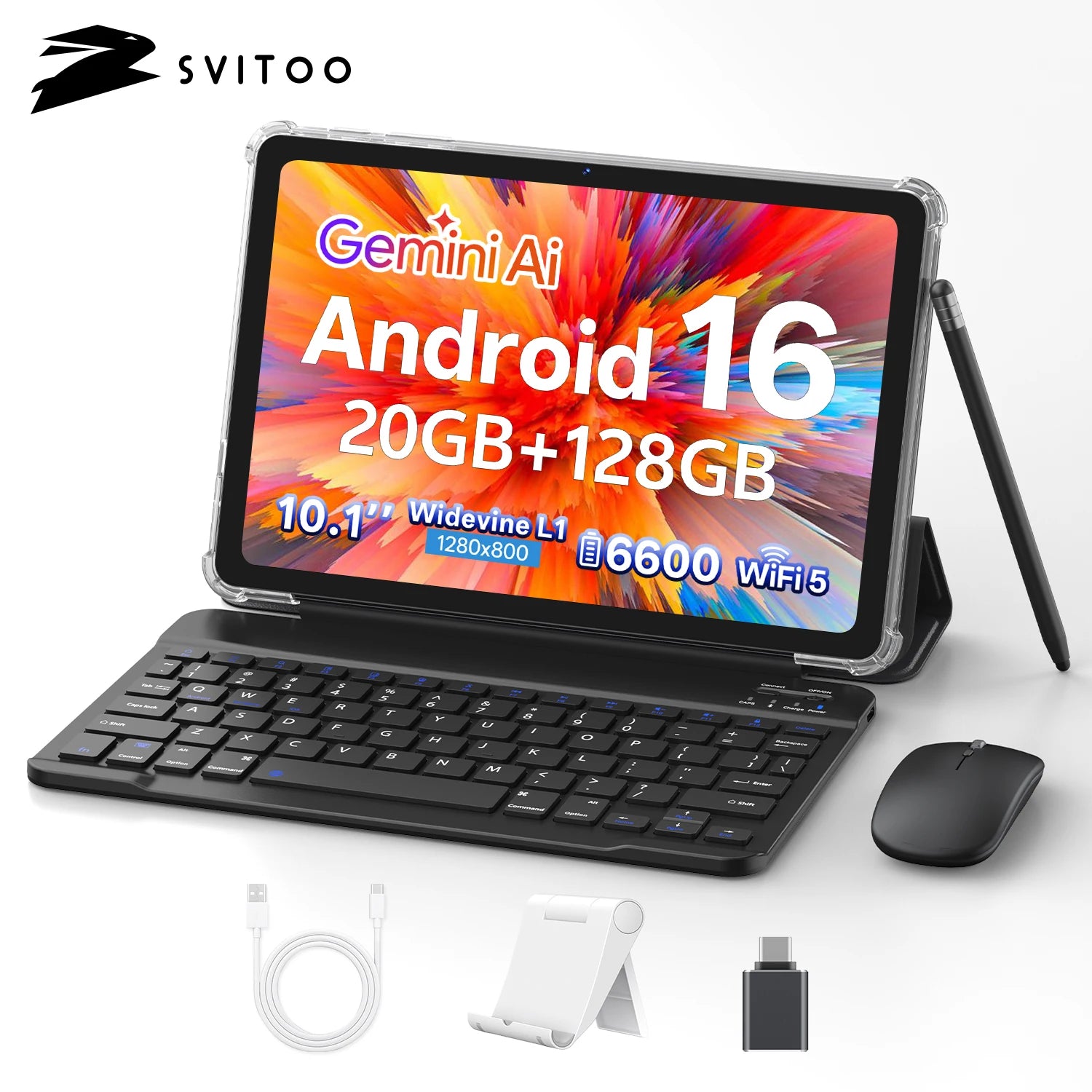 SVITOO Tablet For Kids 2026 Android 16 10.1 Inch Unisoc T7250 Octa-Core Processor 4GB Physical RAM + 16GB Virtual RAM 128GB ROM 1TB Expandable 6600mAh Battery Dual Band 2.4GHz 5GHz WiFi 5 Bluetooth 5.0 GPS Widevine L1 With Ca